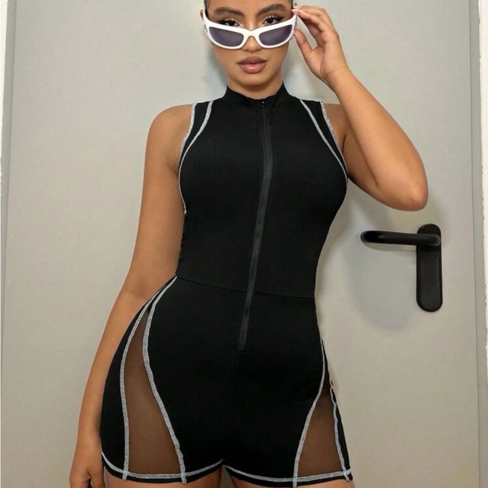 Black Sleeveless Zip-Up Romper